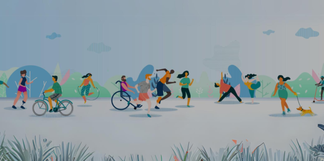 Active April - illustration of people being active
